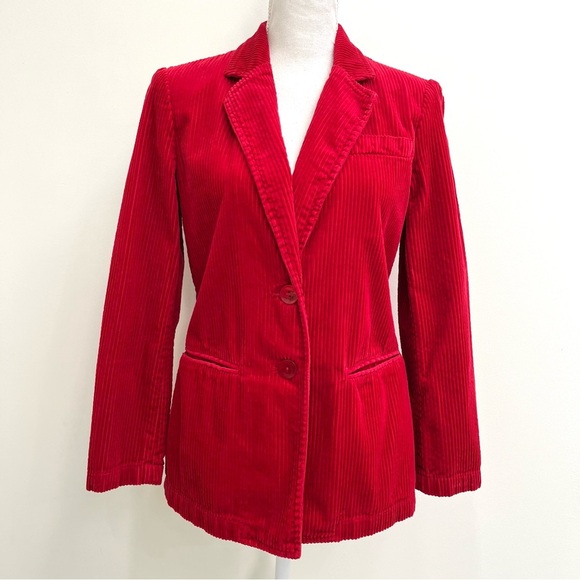 Vintage Newport News red wide tooth corduroy blazer jacket shoulder pads Size 4 - Picture 2 of 13